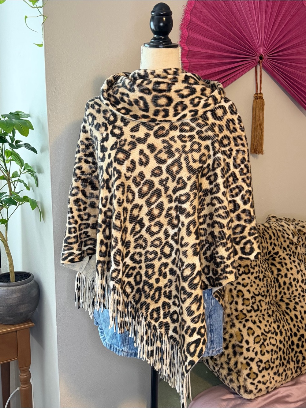 Leopard print poncho
